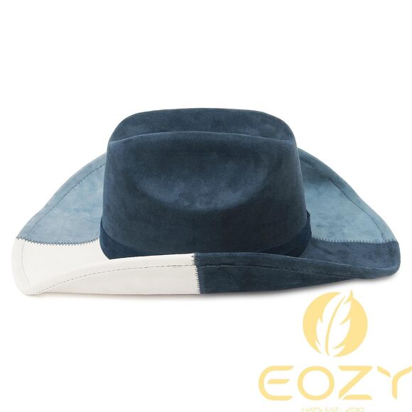 5856 Denim Cowboy Hat For Women Men Big Brim Suede Patchwork Cowgirl Hat - Picture 4 of 6
